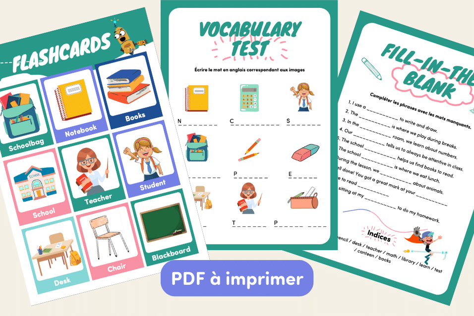 fiche de vocabulaire en anglais à imprimer, thème Back to school